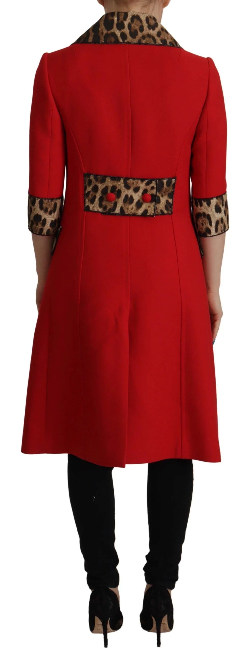 Dolce & Gabbana Red Leopard Wool Trenchcoat Jacket - Trench Coats