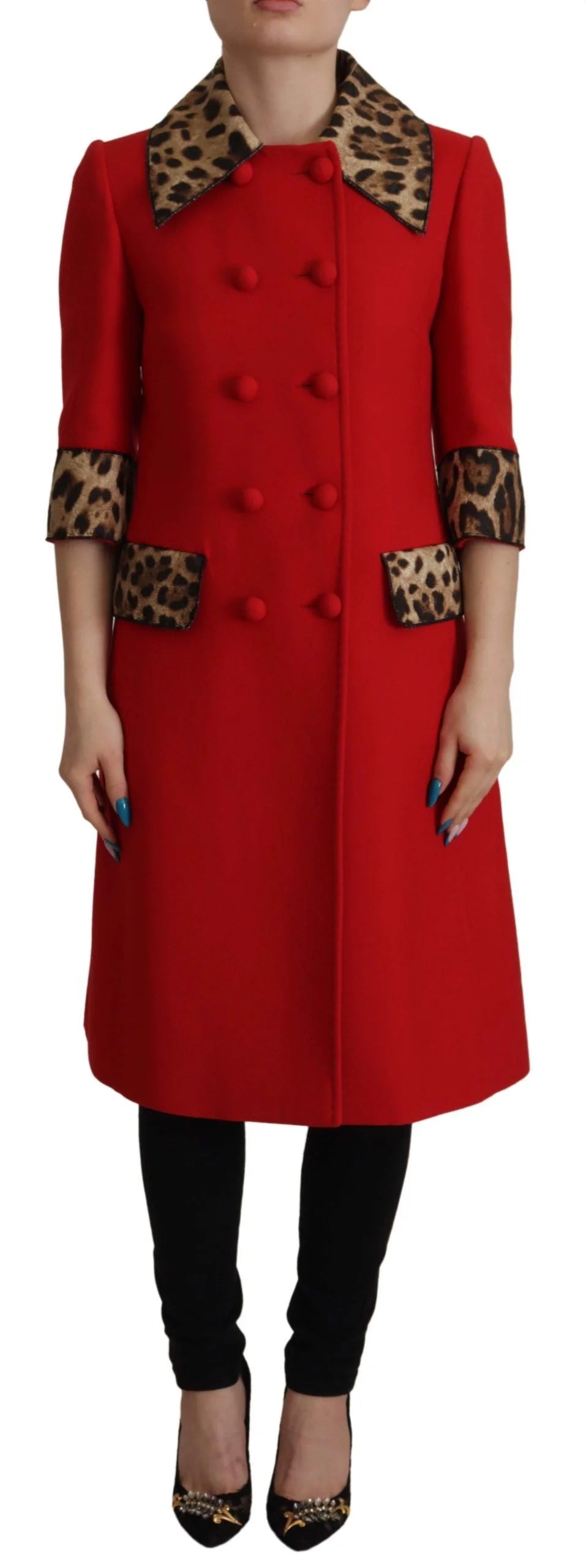 Dolce & Gabbana Red Leopard Wool Trenchcoat Jacket - Trench Coats