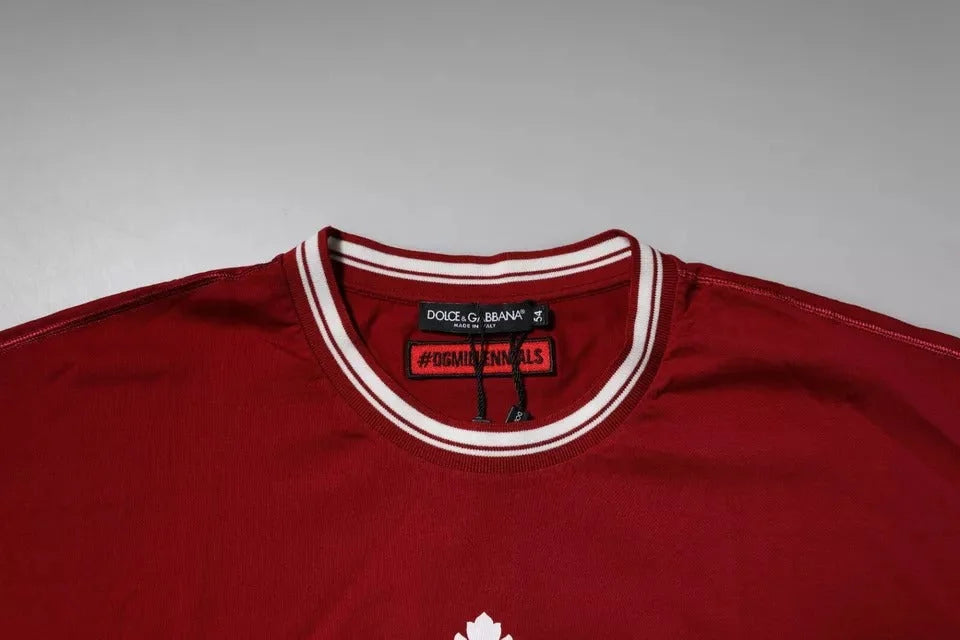 Dolce & Gabbana Red Logo Crown Cotton Crew Neck T-shirt - T-Shirts