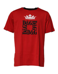 Dolce & Gabbana Red Logo Crown Cotton Crew Neck T-shirt - T-Shirts