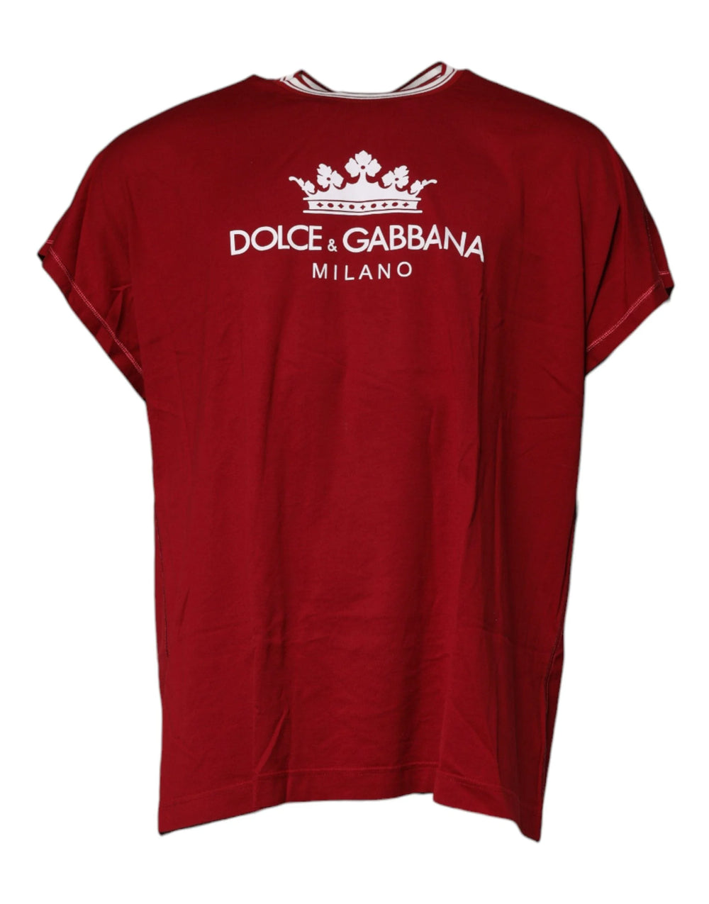 Dolce & Gabbana Red Logo Crown Cotton Crew Neck T-shirt - T-Shirts
