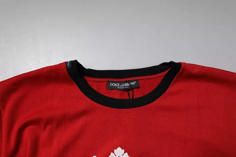 Dolce & Gabbana Red Logo Crown Cotton Crew Neck T-shirt - T-Shirts