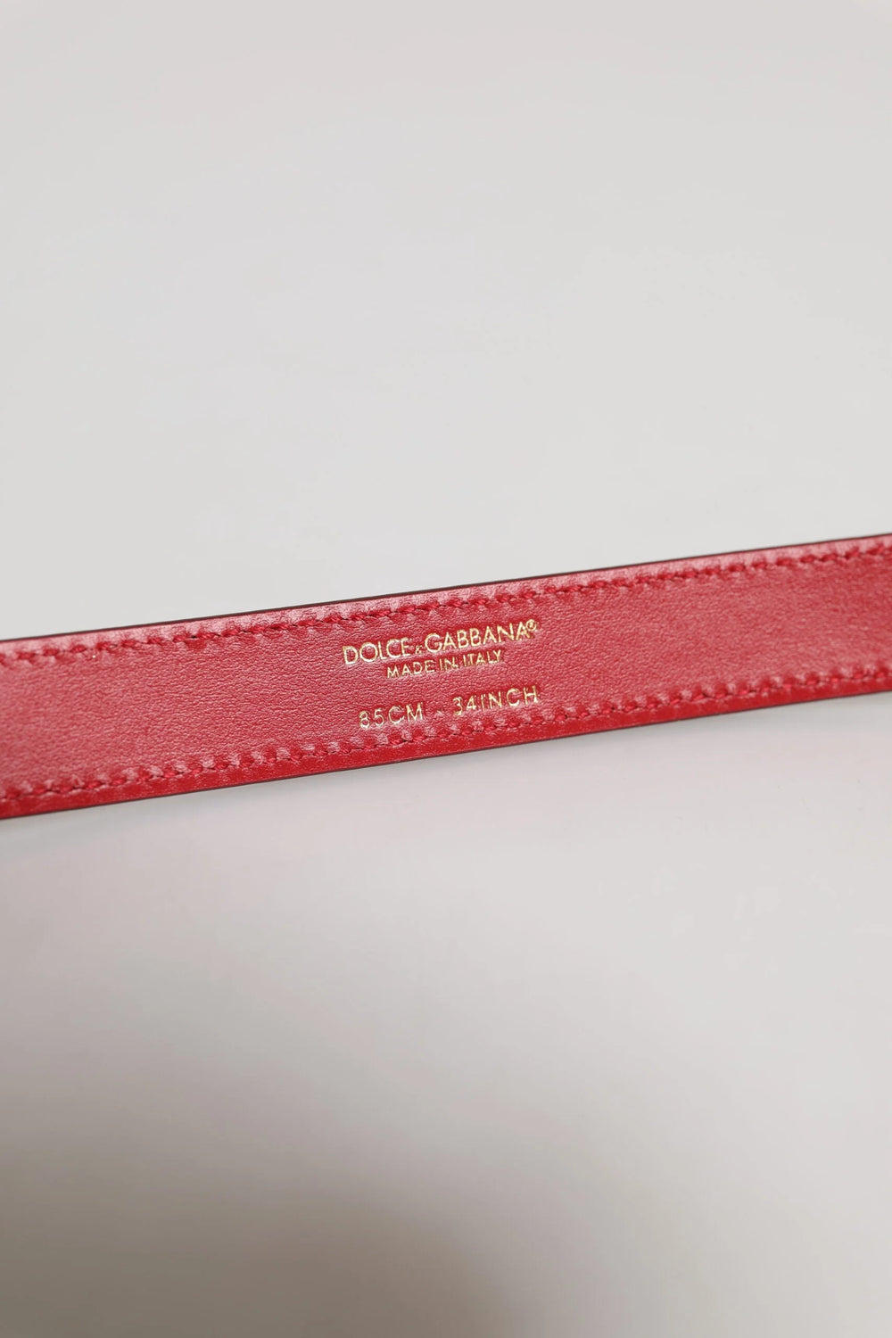 Dolce & Gabbana Red Logo Engraved Metal Waist Buckle Belt - 85 cm / 34 Inches - Belts
