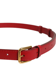 Dolce & Gabbana Red Logo Engraved Metal Waist Buckle Belt - 85 cm / 34 Inches - Belts