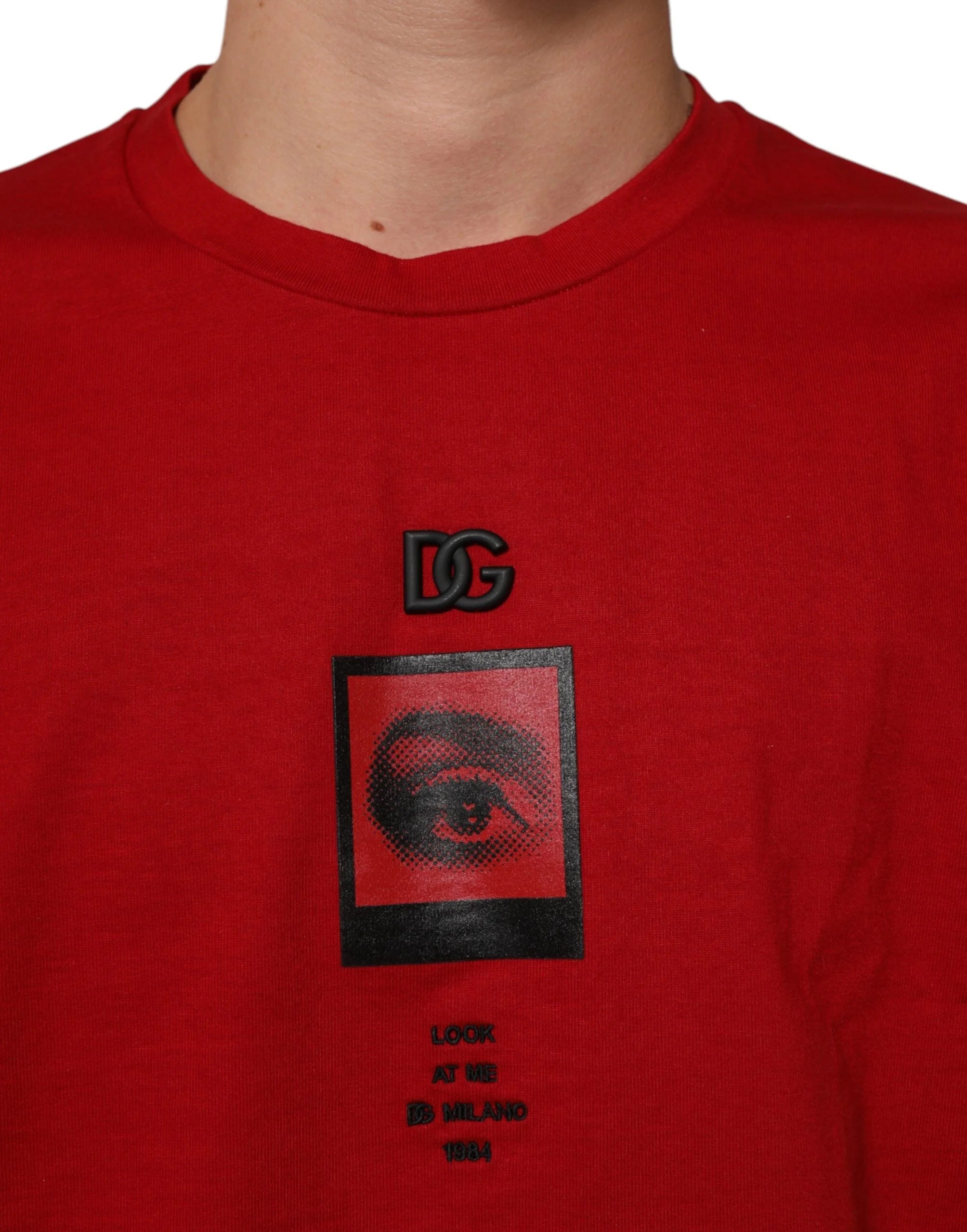 Dolce & Gabbana Red Logo Eye Print Cotton Short Sleeve T-shirt - M