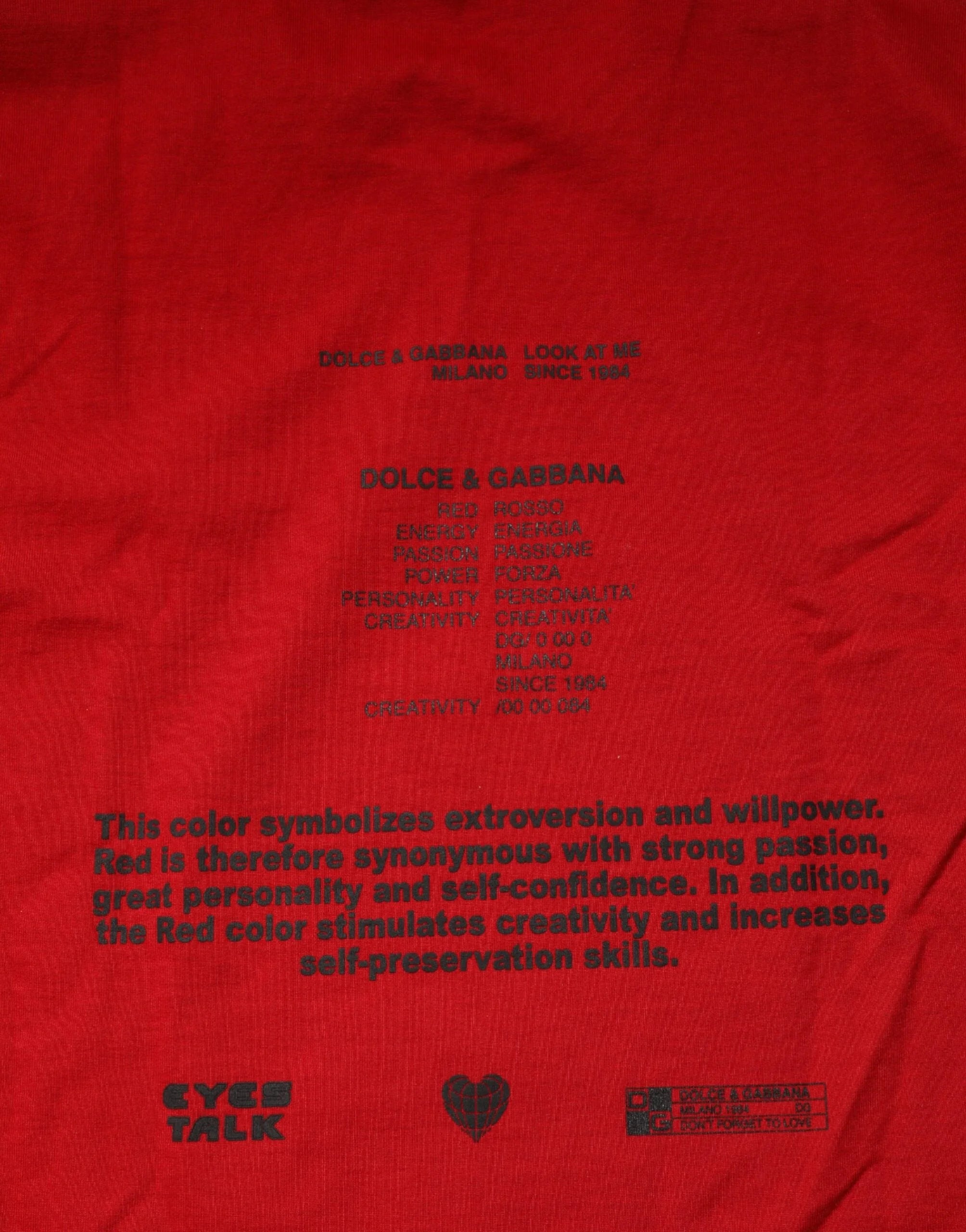 Dolce & Gabbana Red Logo Eye Print Cotton Short Sleeve T-shirt - M