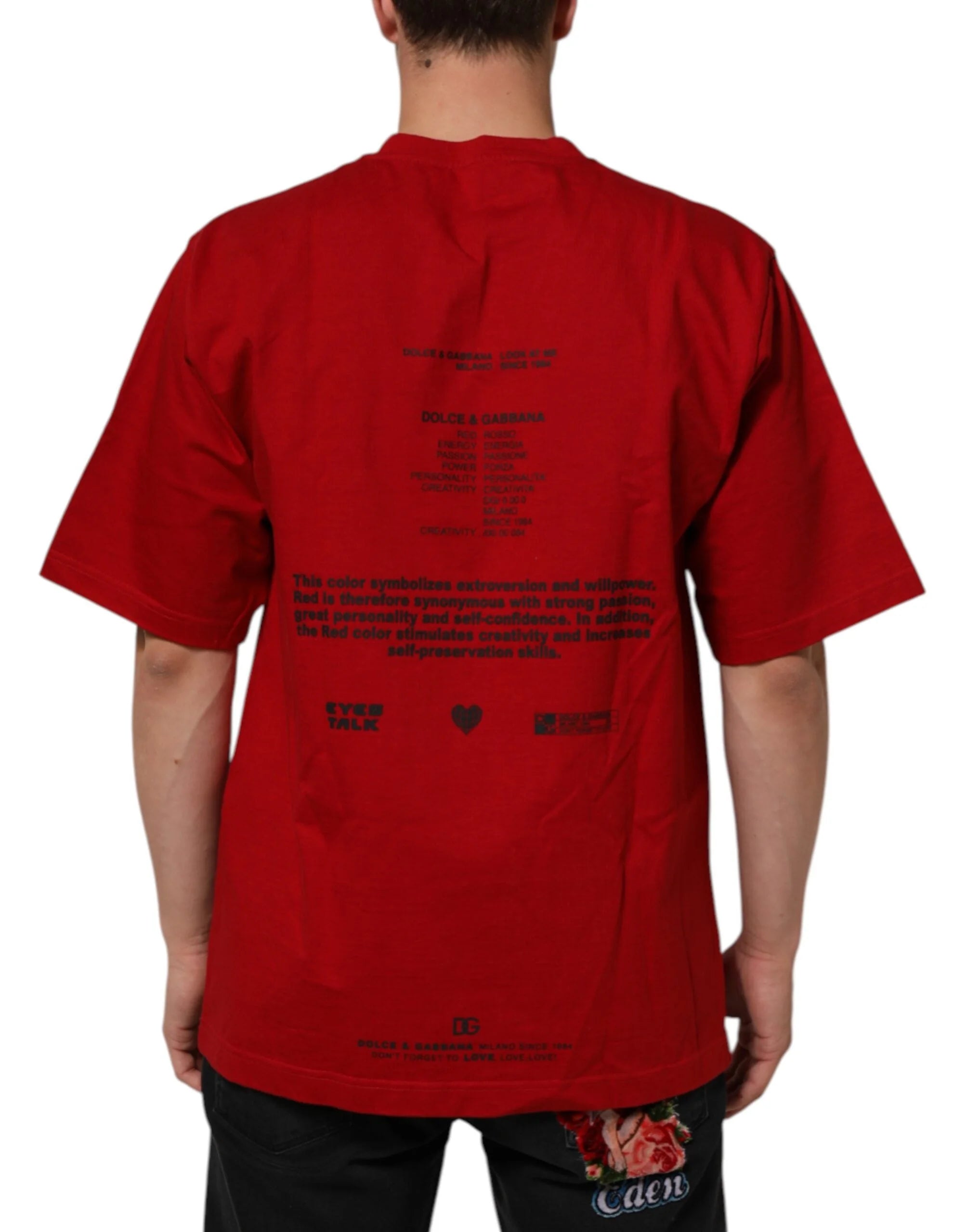 Dolce & Gabbana Red Logo Eye Print Cotton Short Sleeve T-shirt - M