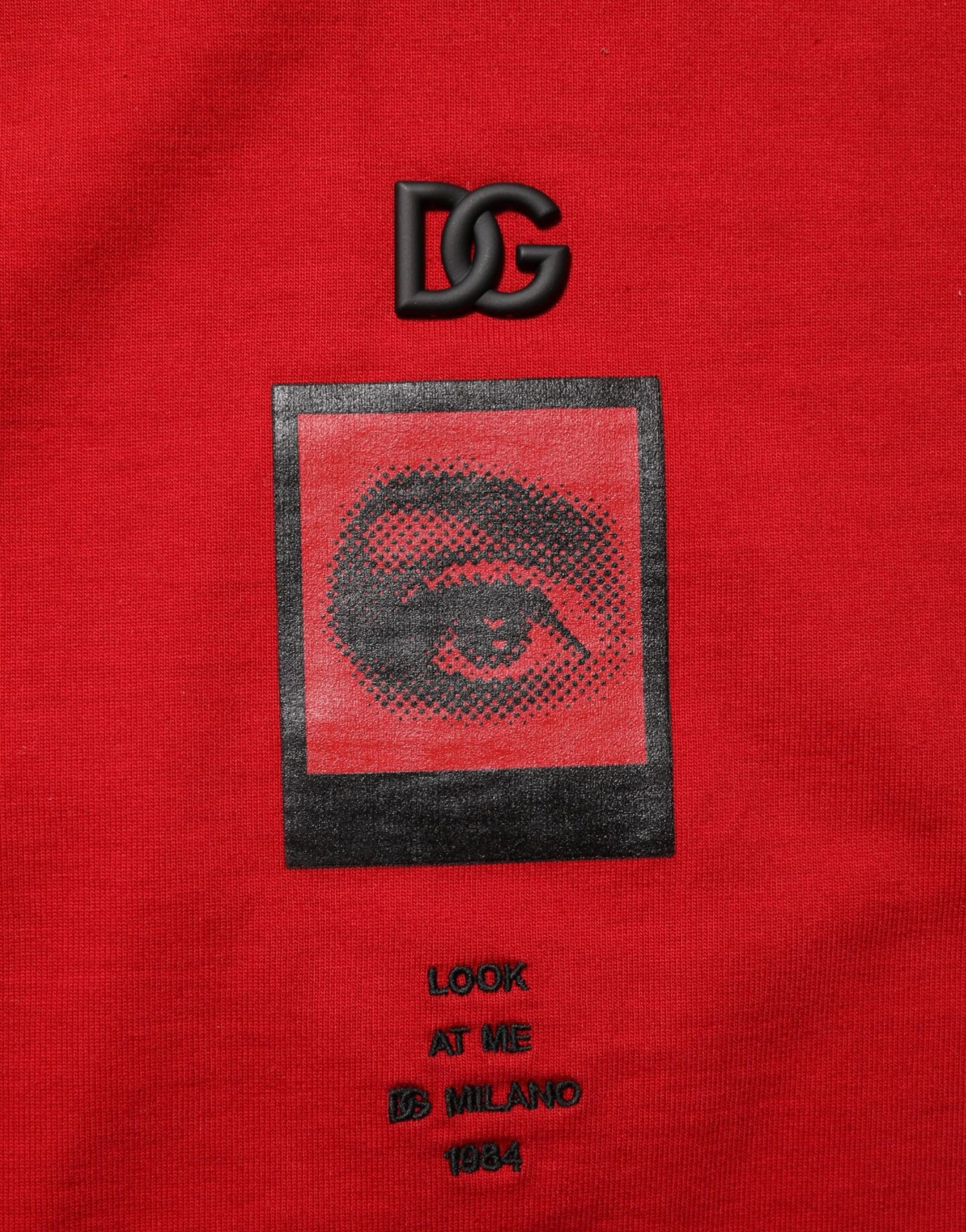 Dolce & Gabbana Red Logo Eye Print Cotton Short Sleeve T-shirt - M