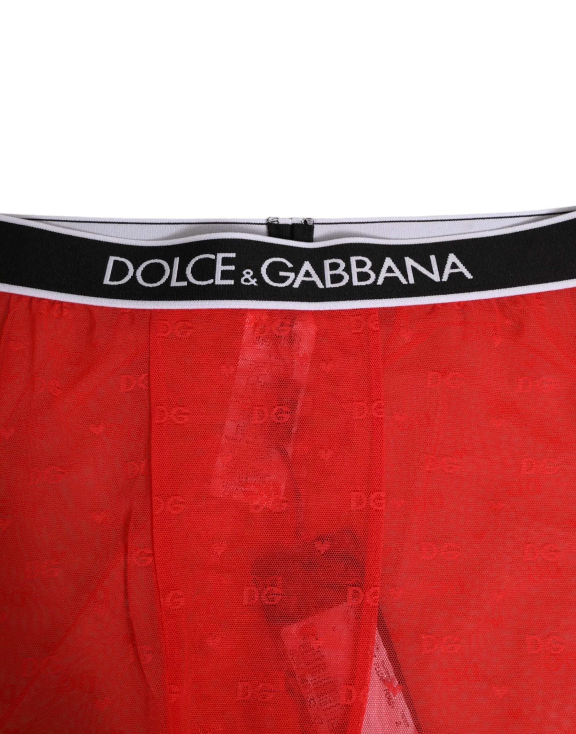 Dolce & Gabbana Red Logo Lace Tight Midi Trousers Underwear - IT2 | S - Hosiery