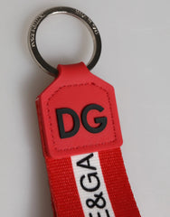 Dolce & Gabbana Red Logo Polyester Silver Brass Holder Keychain Men Keyring - Keychains