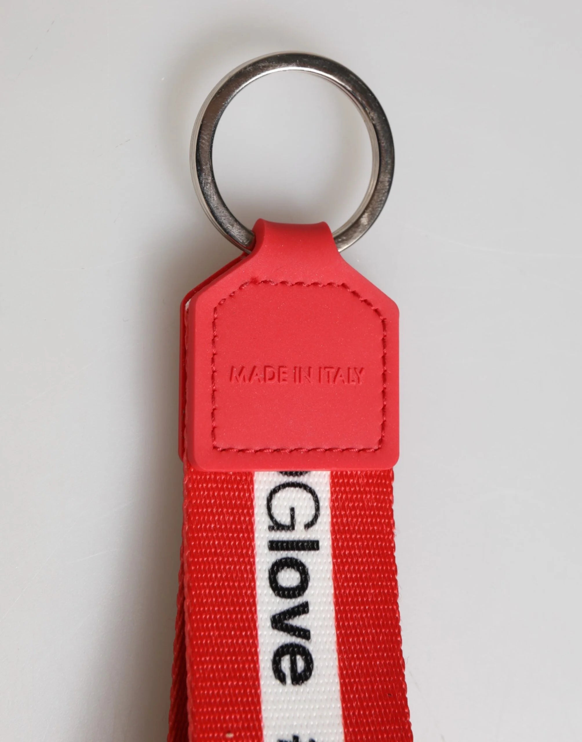 Dolce & Gabbana Red Logo Polyester Silver Brass Holder Keychain Men Keyring - Keychains