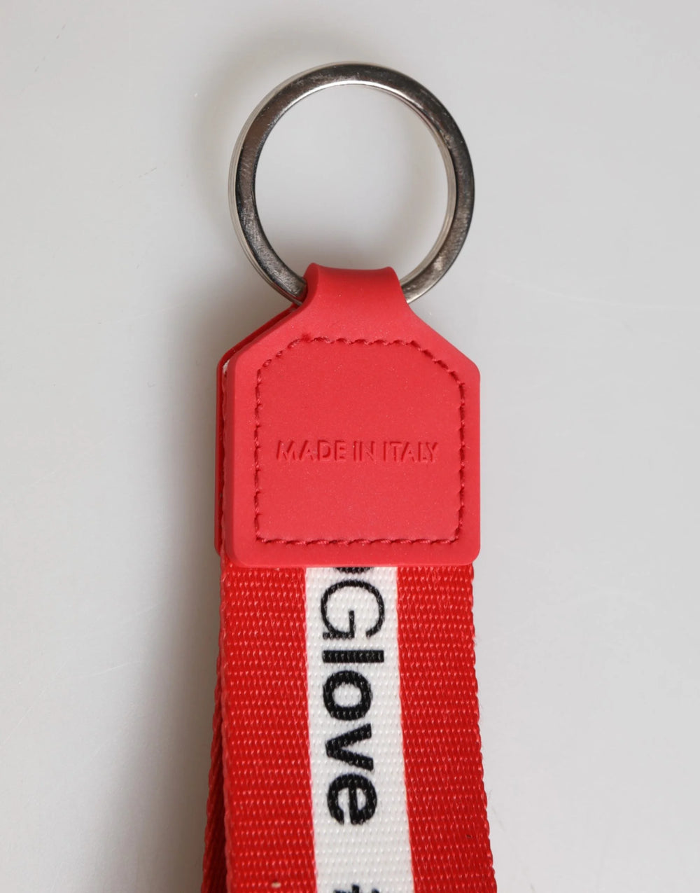 Dolce & Gabbana Red Logo Polyester Silver Brass Holder Keychain Men Keyring - Keychains
