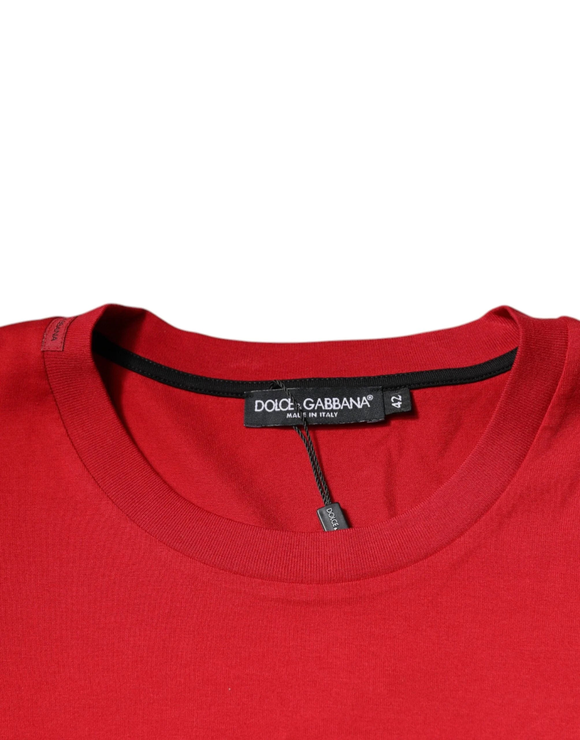 Dolce & Gabbana Red Logo Print Cotton Crew Neck T-shirt - IT42 | XS - T-Shirts