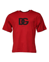 Dolce & Gabbana Red Logo Print Cotton Crew Neck T-shirt - IT42 | XS - T-Shirts