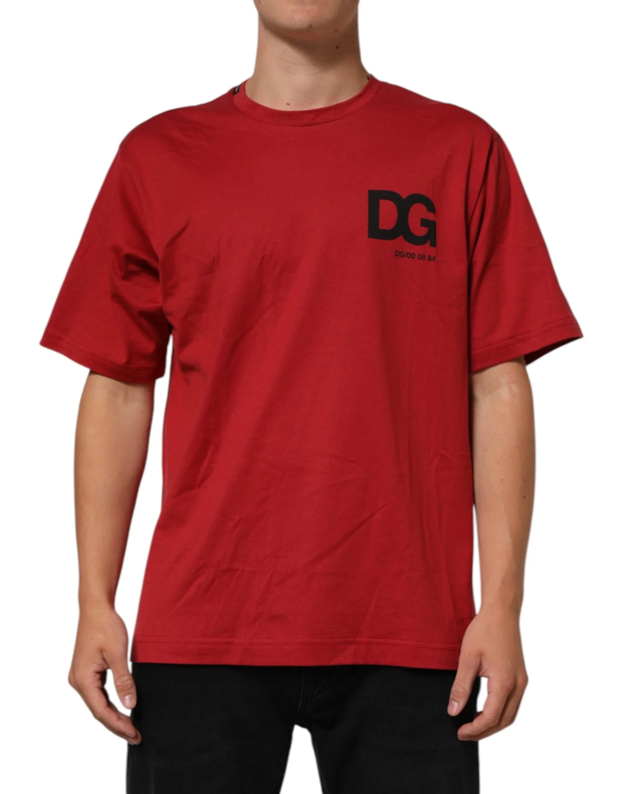 Dolce & Gabbana Red Logo Print Cotton Short Sleeve T-shirt - IT52 | XL - T-Shirts