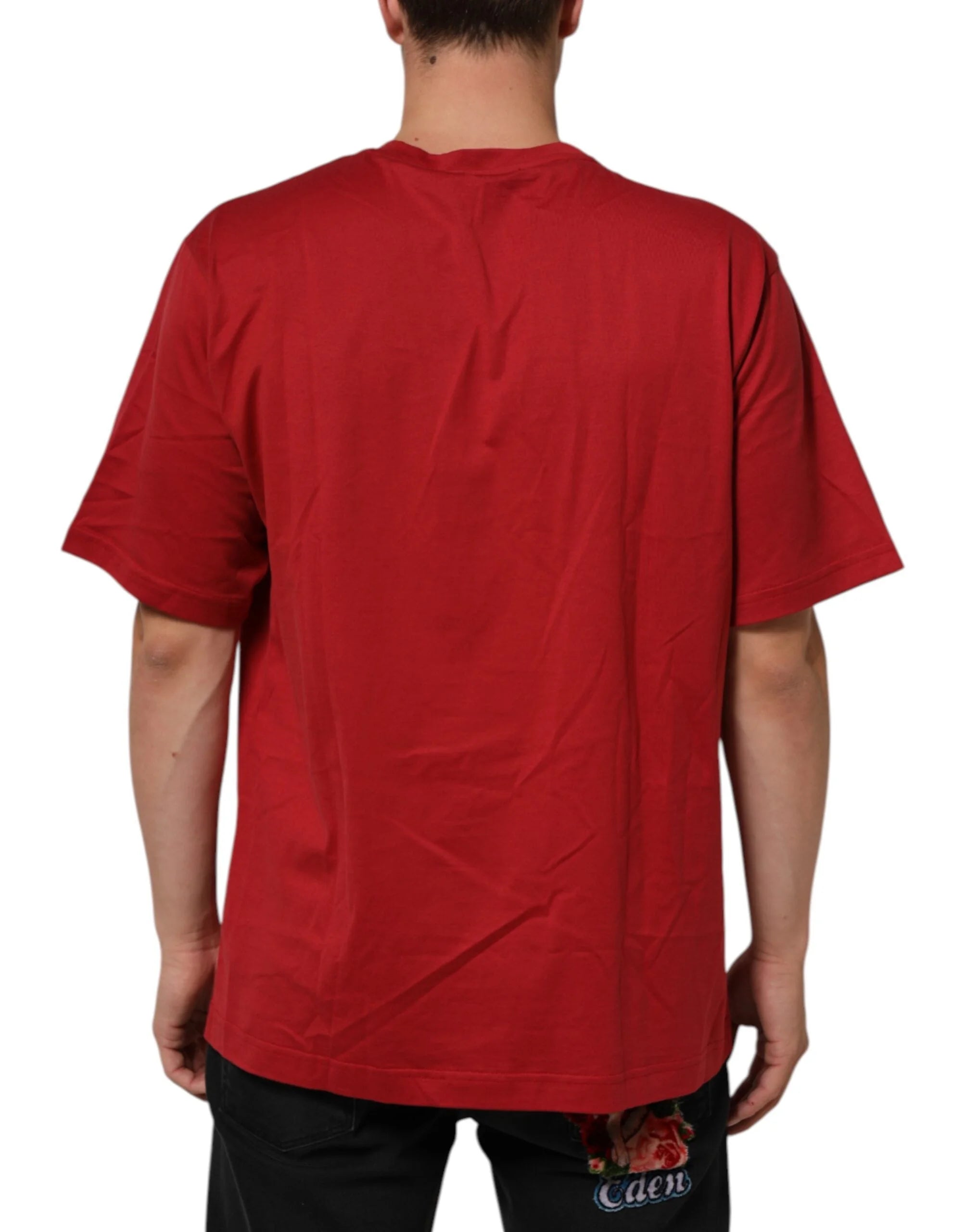 Dolce & Gabbana Red Logo Print Cotton Short Sleeve T-shirt - IT52 | XL