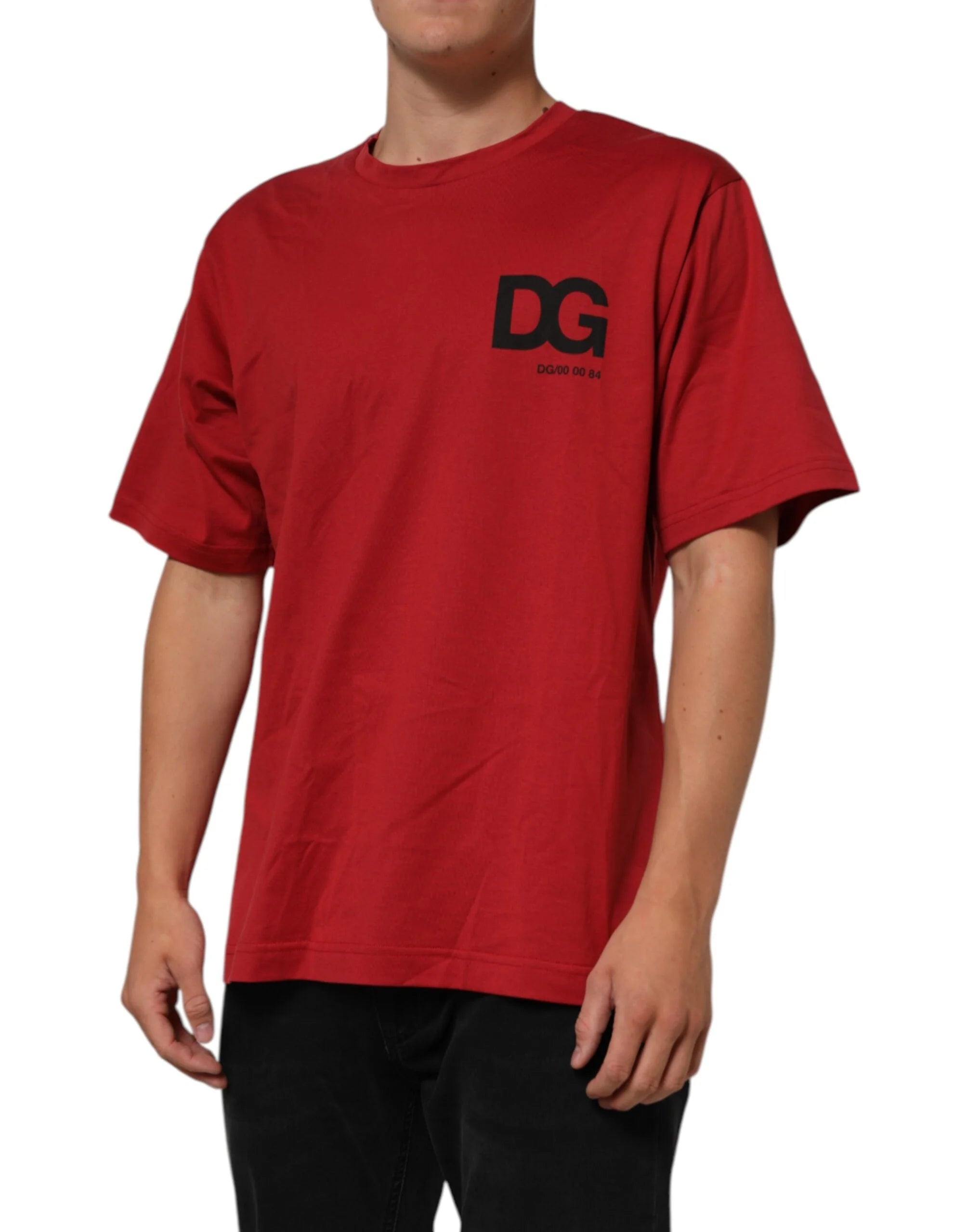 Dolce & Gabbana Red Logo Print Cotton Short Sleeve T-shirt - IT52 | XL
