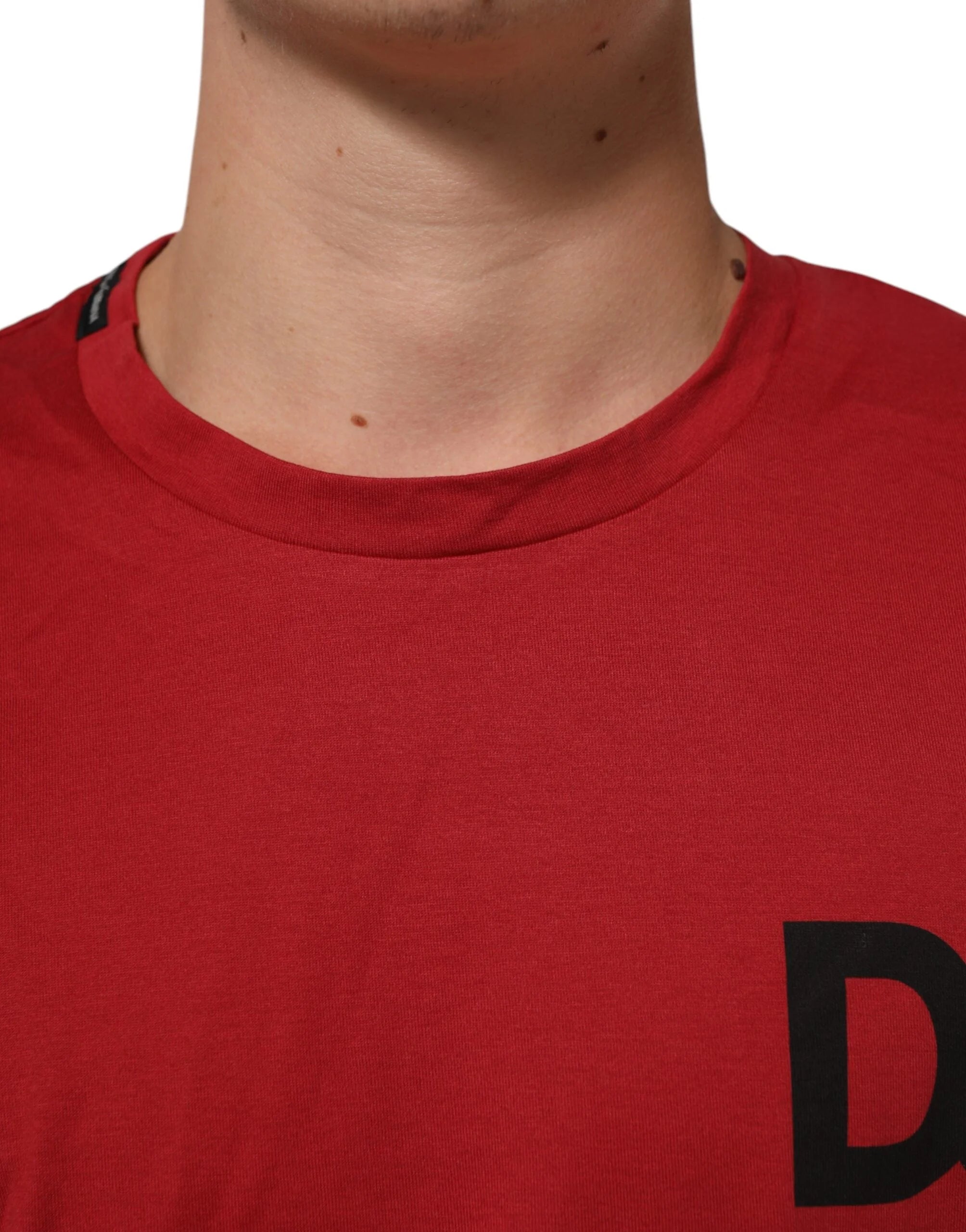 Dolce & Gabbana Red Logo Print Cotton Short Sleeve T-shirt - IT52 | XL - T-Shirts