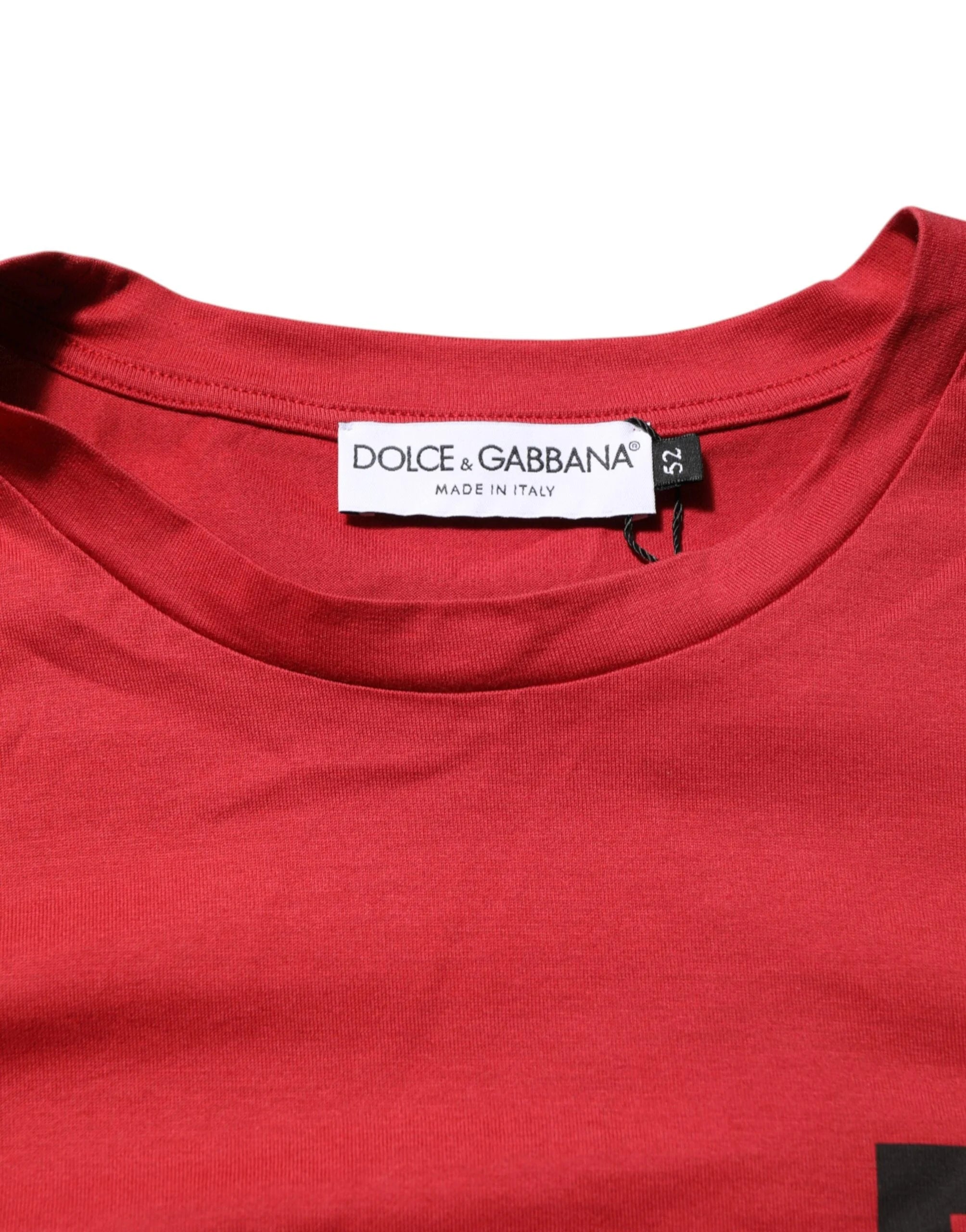 Dolce & Gabbana Red Logo Print Cotton Short Sleeve T-shirt - IT52 | XL