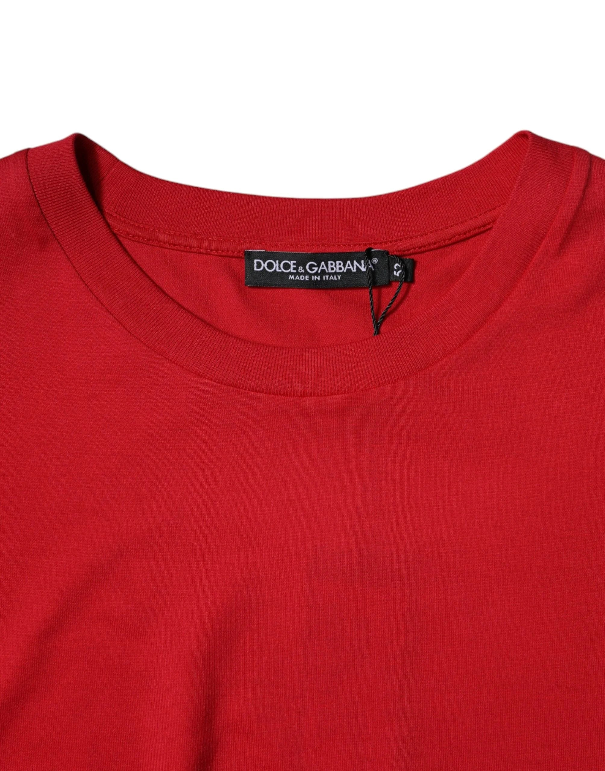 Dolce & Gabbana Red Logo Print Cropped Crew Neck T-shirt - IT52 | XL - T-Shirts