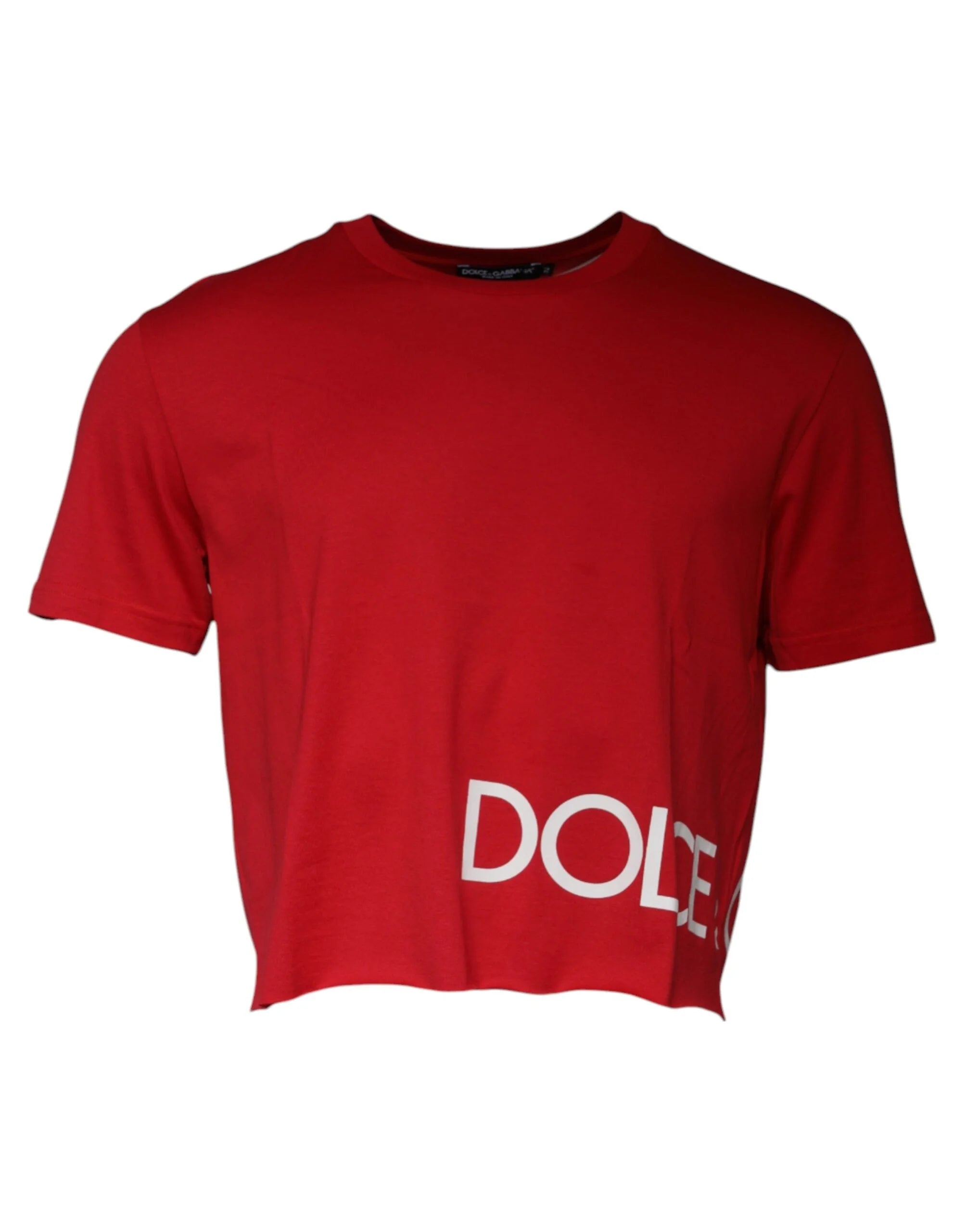 Dolce & Gabbana Red Logo Print Cropped Crew Neck T-shirt - IT52 | XL - T-Shirts