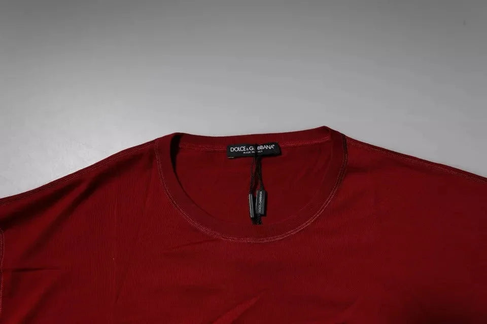 Dolce & Gabbana Red Logo Tape Cotton Crew Neck T-shirt - T-Shirts