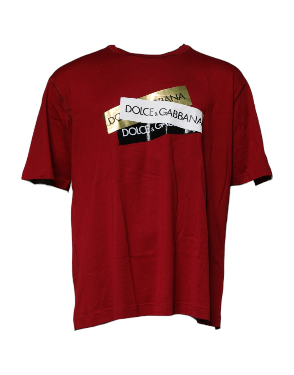 Dolce & Gabbana Red Logo Tape Cotton Crew Neck T-shirt - T-Shirts