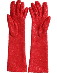 Dolce & Gabbana Red Lurex Fantasia Mid Arm Length Gloves - 7.5|S - Gloves & Mittens