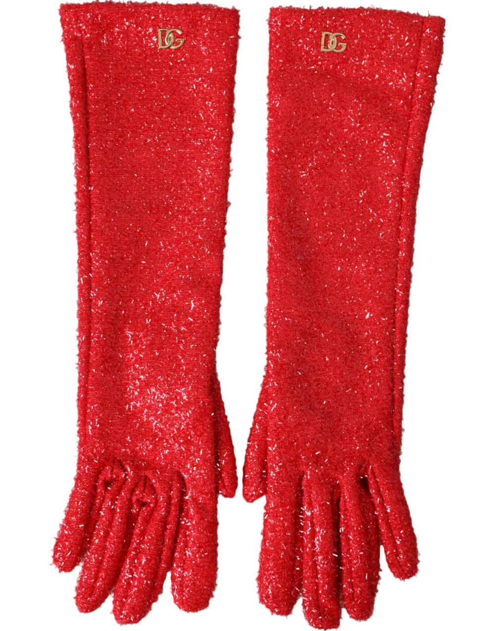 Dolce & Gabbana Red Lurex Fantasia Mid Arm Length Gloves - 7.5|S - Gloves & Mittens