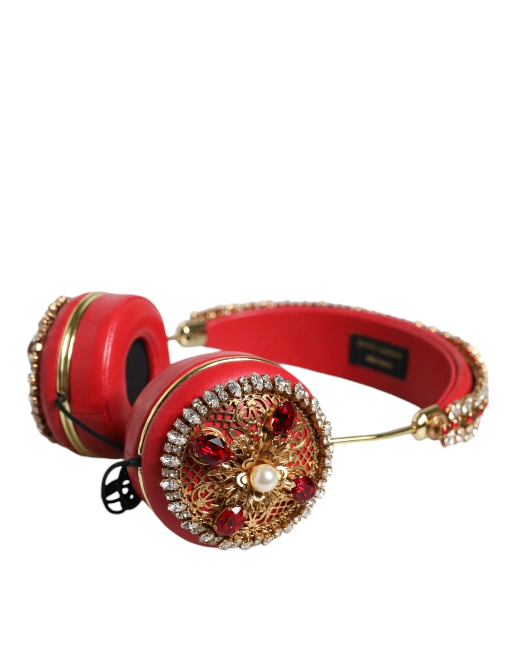 Dolce & Gabbana Red Nappa Leather Floral Crystal Headphone - Over-Ear Headphones