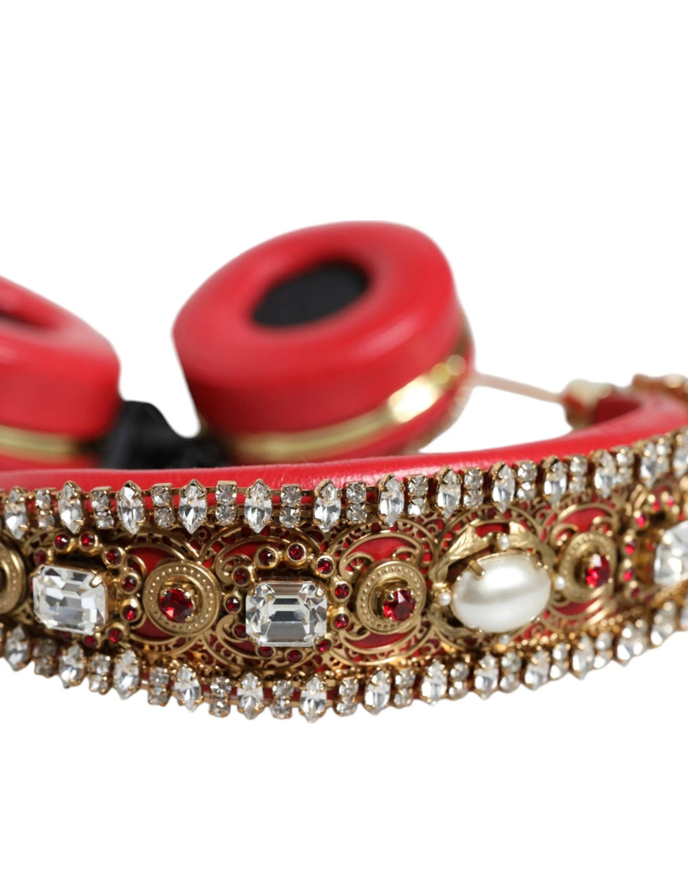 Dolce & Gabbana Red Nappa Leather Floral Crystal Headphone - Over-Ear Headphones