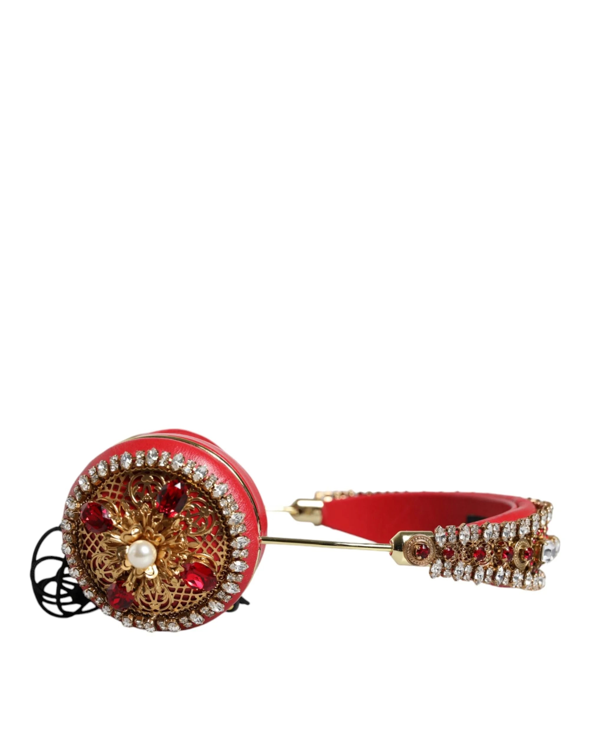 Dolce & Gabbana Red Nappa Leather Floral Crystal Headphone - Over-Ear Headphones
