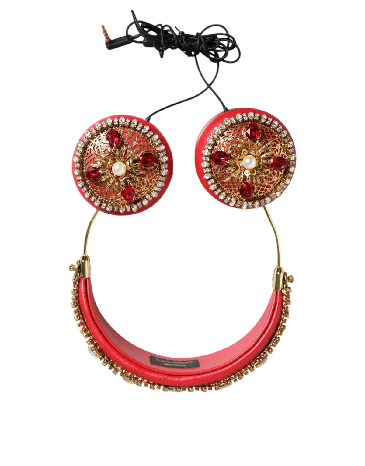 Dolce & Gabbana Red Nappa Leather Floral Crystal Headphone - Over-Ear Headphones