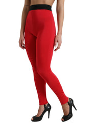 Dolce & Gabbana Red Nylon DG Logo Slim Leggings Pants - IT40|S - Leggings