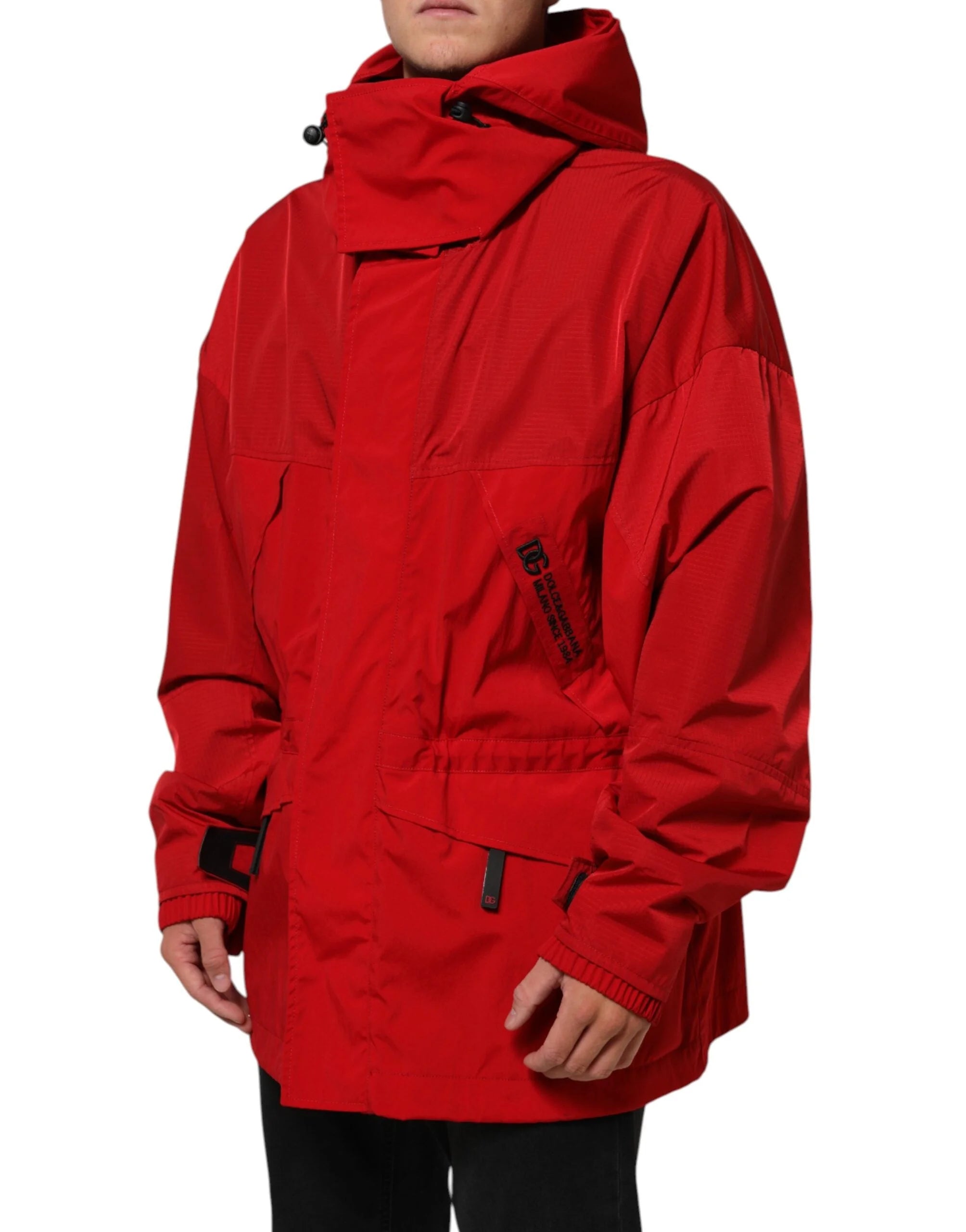 Dolce & Gabbana Red Nylon Hooded Men Full Zip Parka Jacket - IT58 | 3XL - Parkas