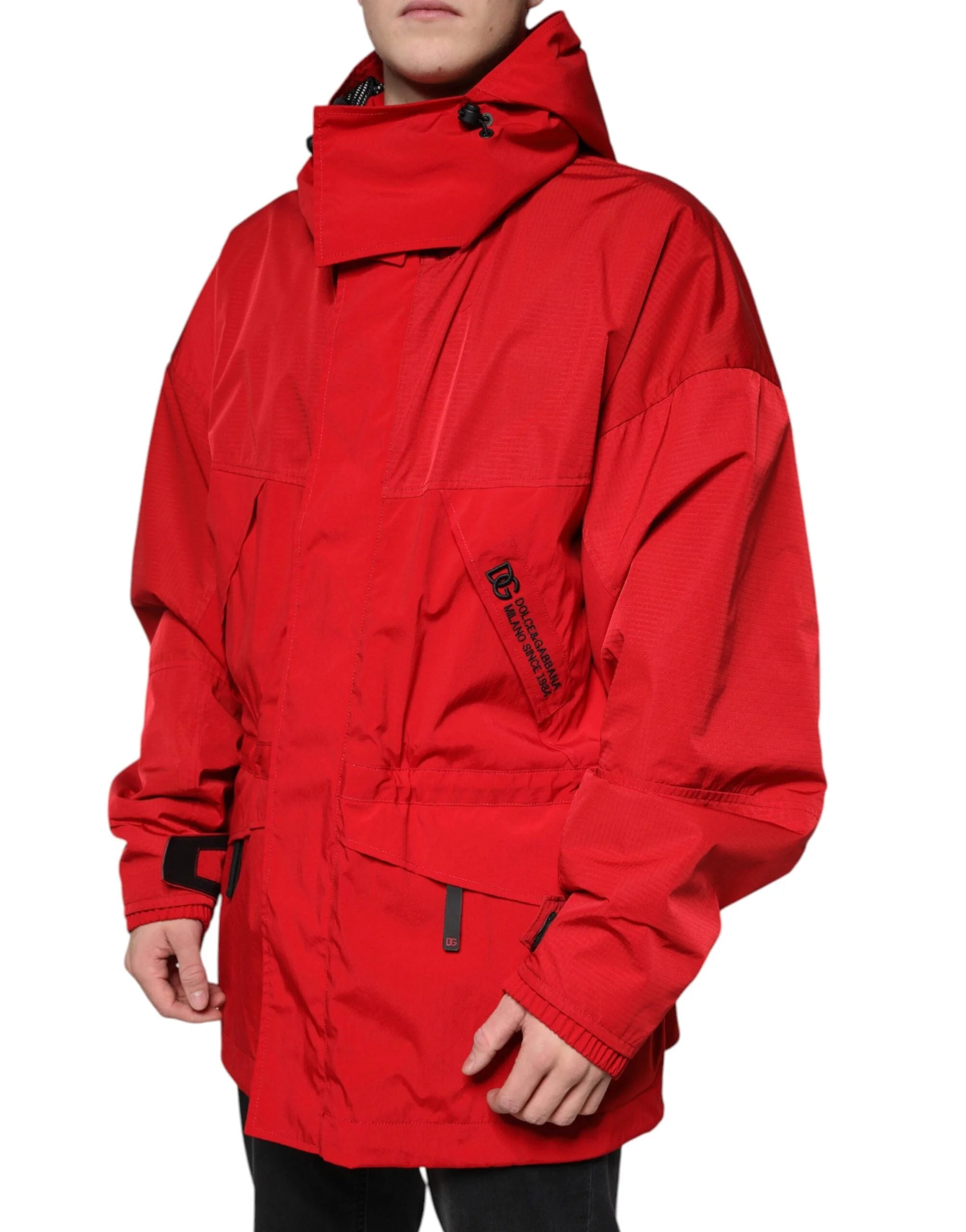 Dolce & Gabbana Red Nylon Hooded Men Full Zip Parka Jacket - IT58 | 3XL - Parkas