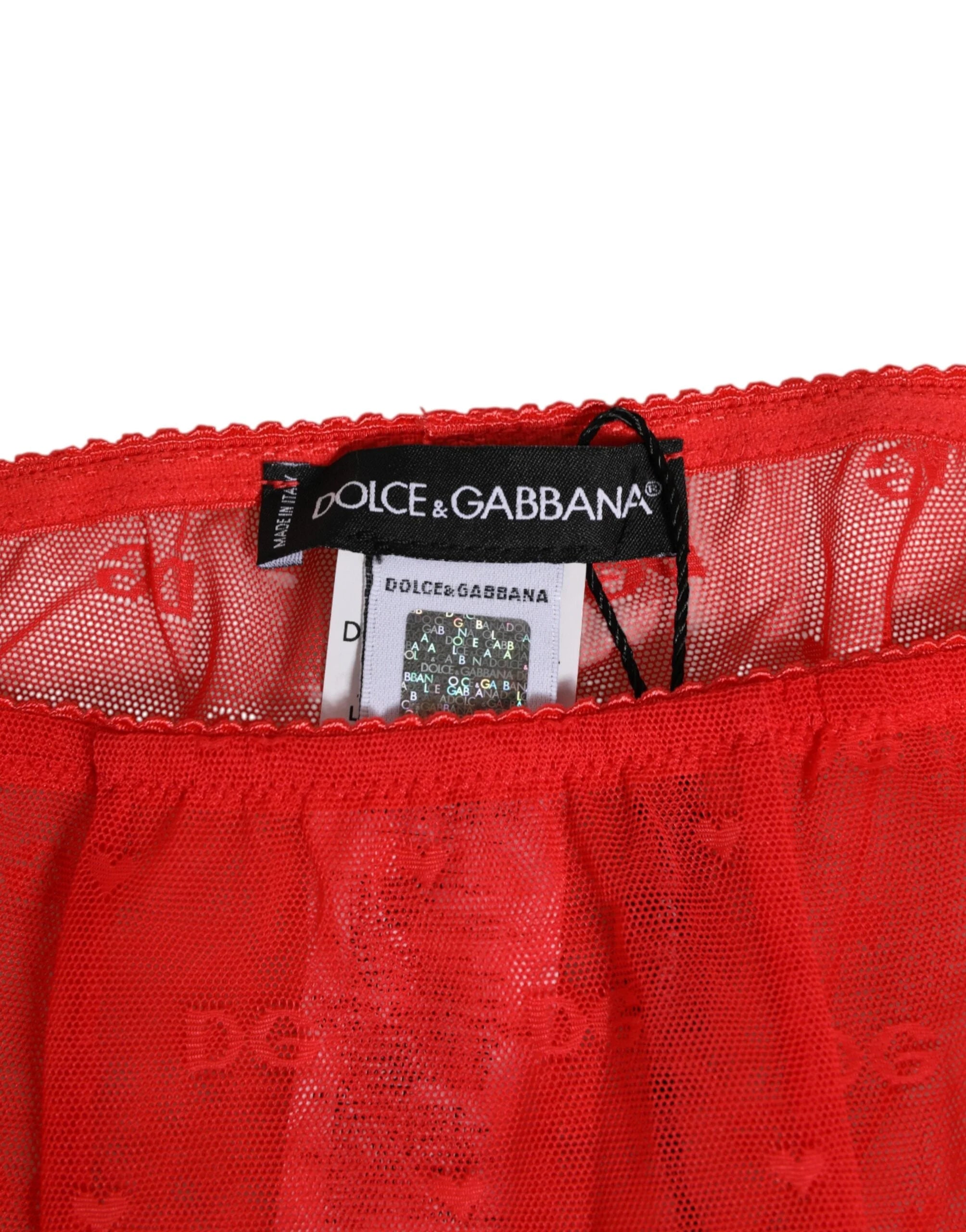 Dolce & Gabbana Red Nylon Logo Lace Leggings Pants Underwear - IT2 | S - Hosiery
