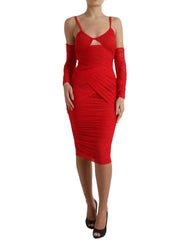 Dolce & Gabbana Red Nylon Stretch Cut Out Midi Dress - IT42|M - Dresses