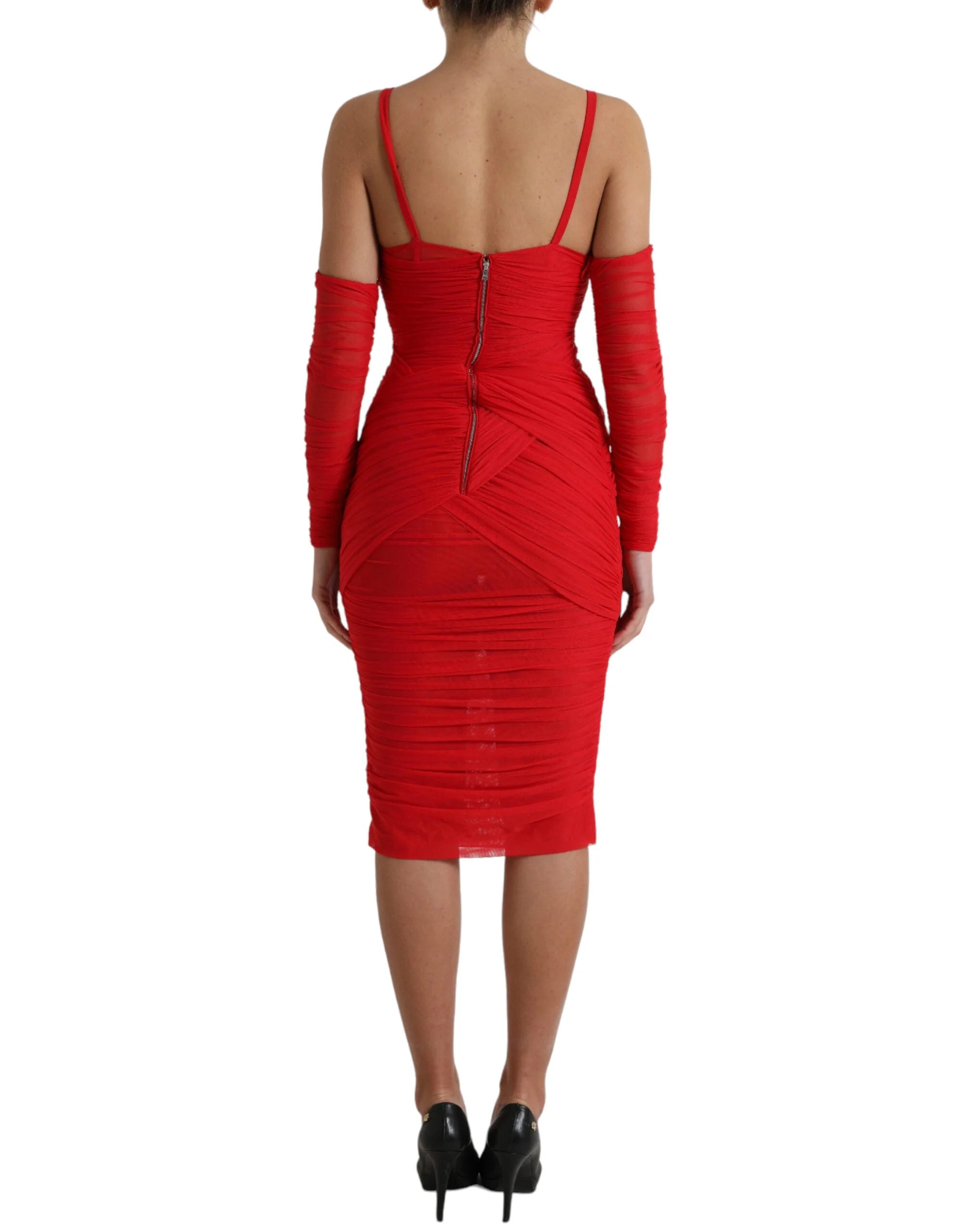 Dolce & Gabbana Red Nylon Stretch Cut Out Midi Dress - IT42|M - Dresses