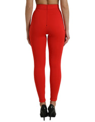 Dolce & Gabbana Red Nylon Stretch Slim Leggings Pants - IT40|S - Leggings