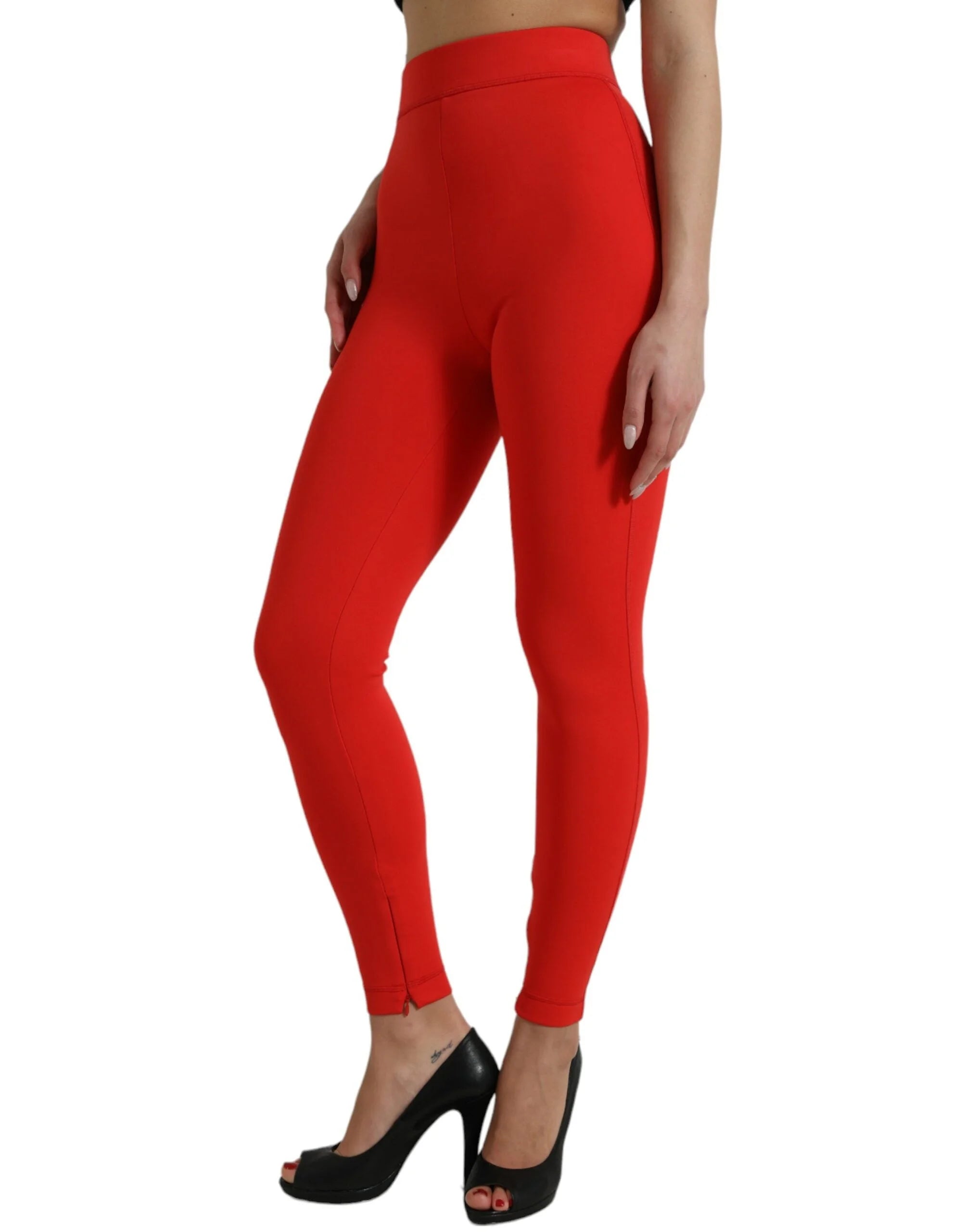 Dolce & Gabbana Red Nylon Stretch Slim Leggings Pants - IT40|S - Leggings