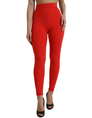 Dolce & Gabbana Red Nylon Stretch Slim Leggings Pants - IT40|S - Leggings
