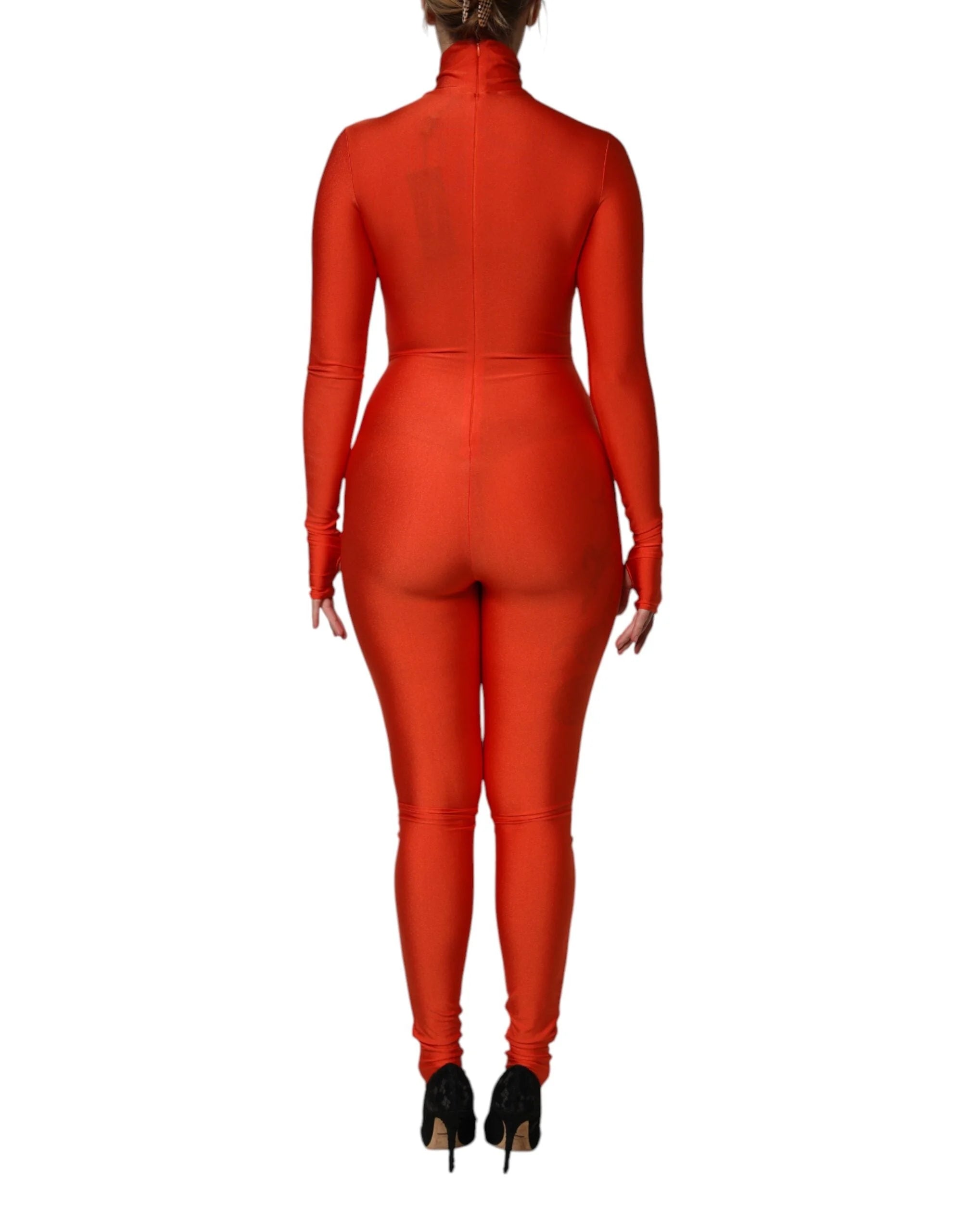 Dolce & Gabbana Red Nylon Turtleneck Bodycon Jumpsuit Dress - IT40|S