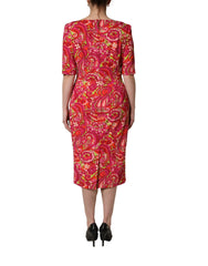 Dolce & Gabbana Red Paisley Floral Print Sheath Midi Dress - IT48|XXL