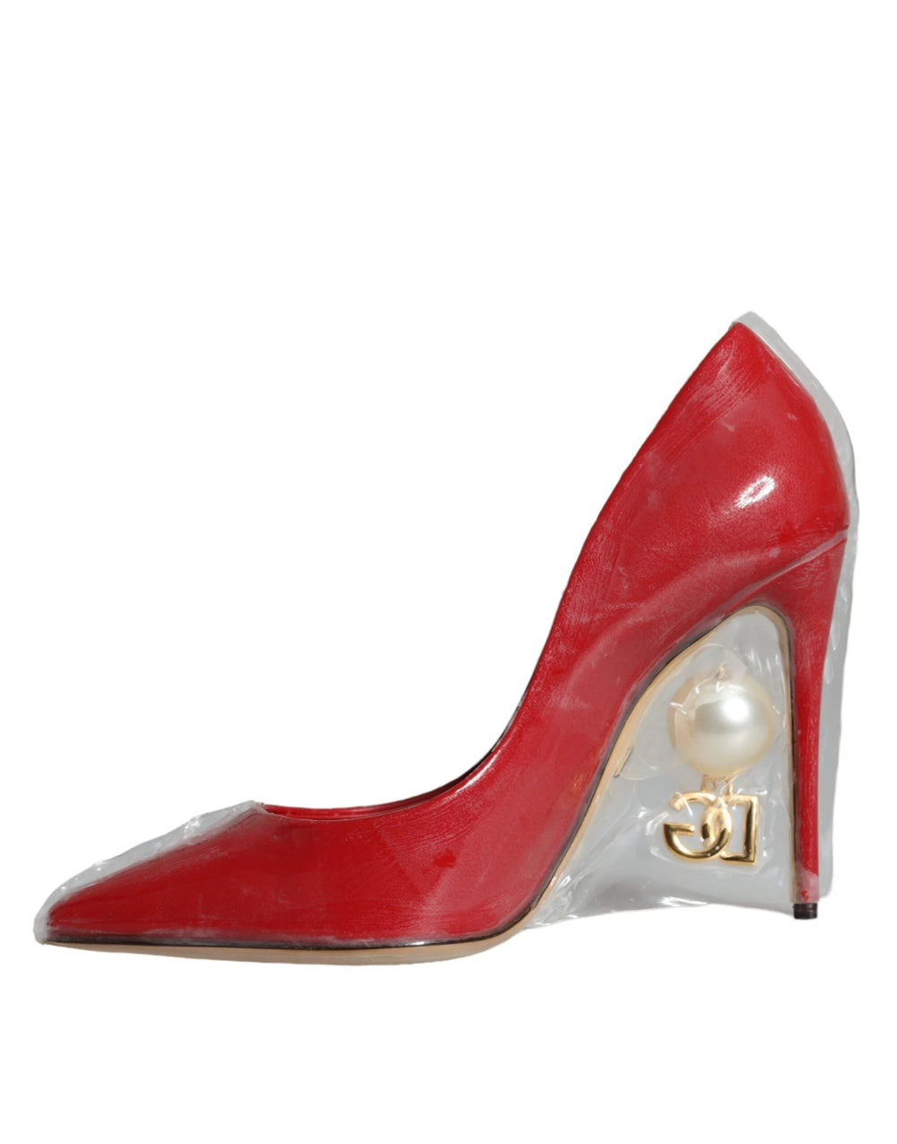 Dolce & Gabbana Red Patent Leather Faux Pearl Heels Pumps Shoes - EU36/US5.5 - Heels