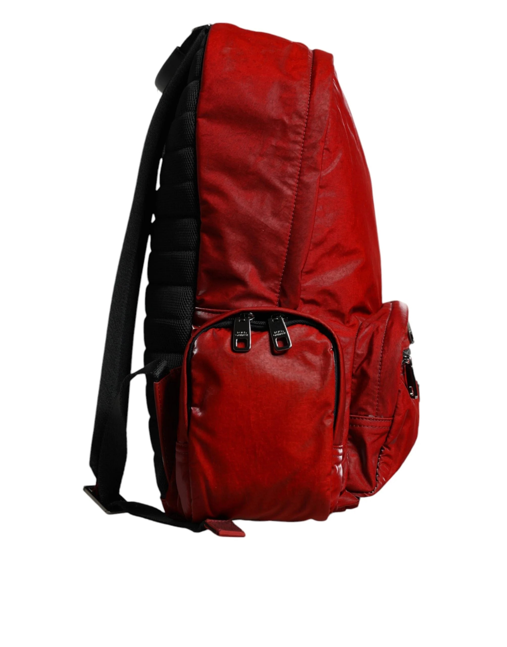 Dolce & Gabbana Red Patent Leather Logo Plaque Backpack Bag - Backpacks
