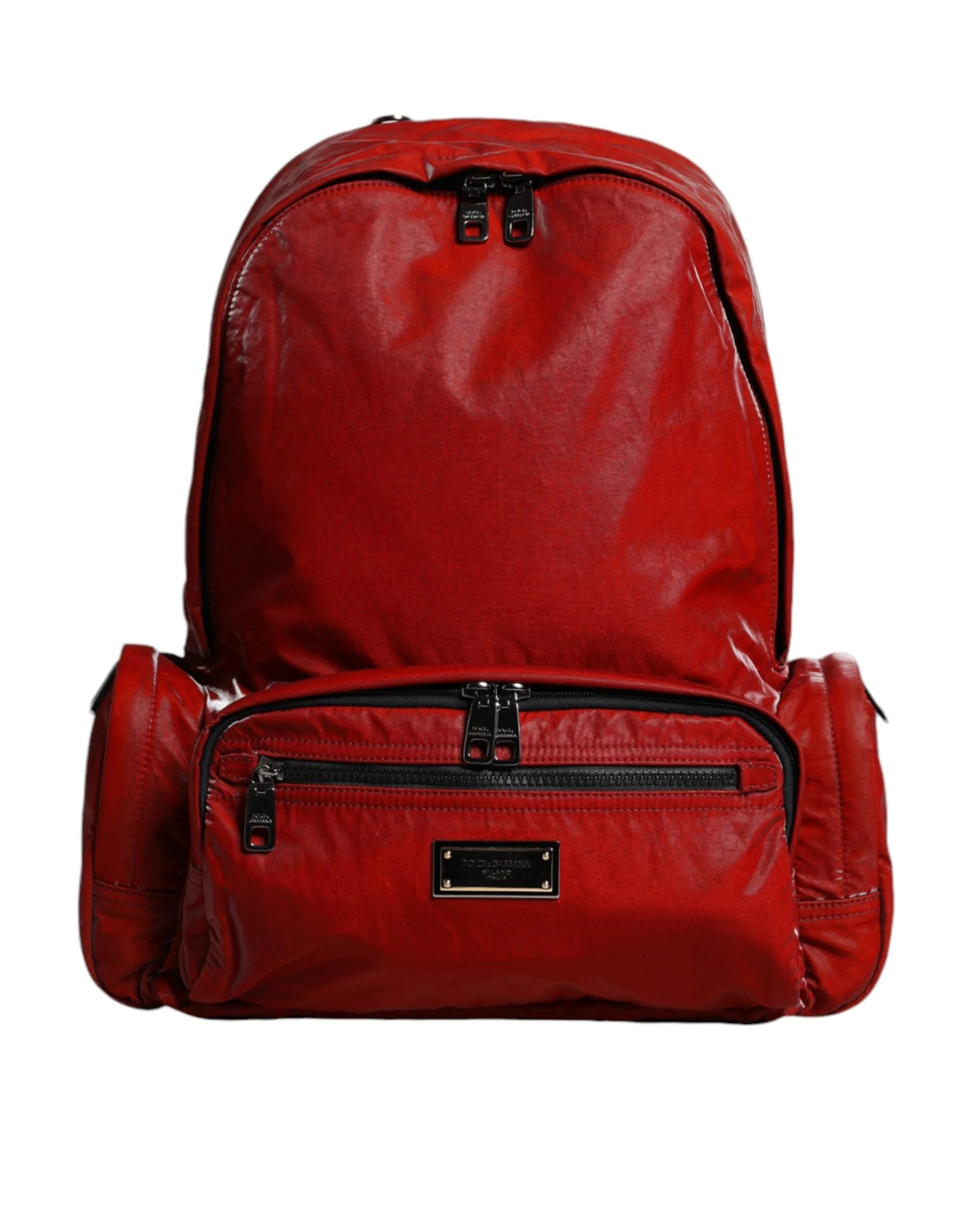 Dolce & Gabbana Red Patent Leather Logo Plaque Backpack Bag - Backpacks