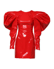 Dolce & Gabbana Red Patent Leather Puff Sleeves Mini Dress - Dresses