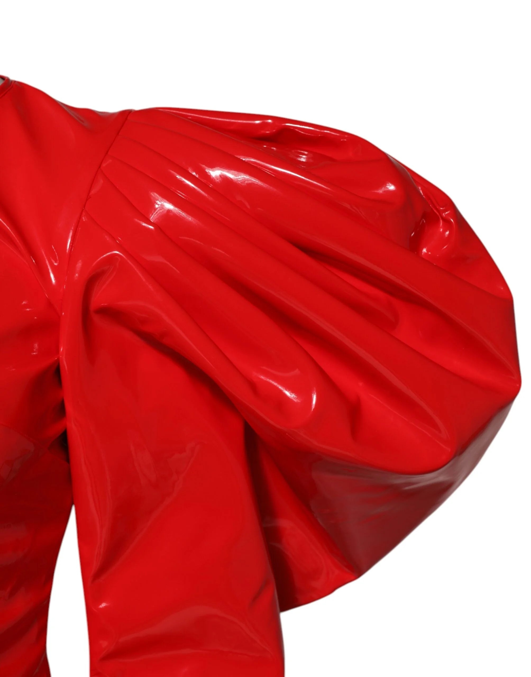 Dolce & Gabbana Red Patent Leather Puff Sleeves Mini Dress - Dresses