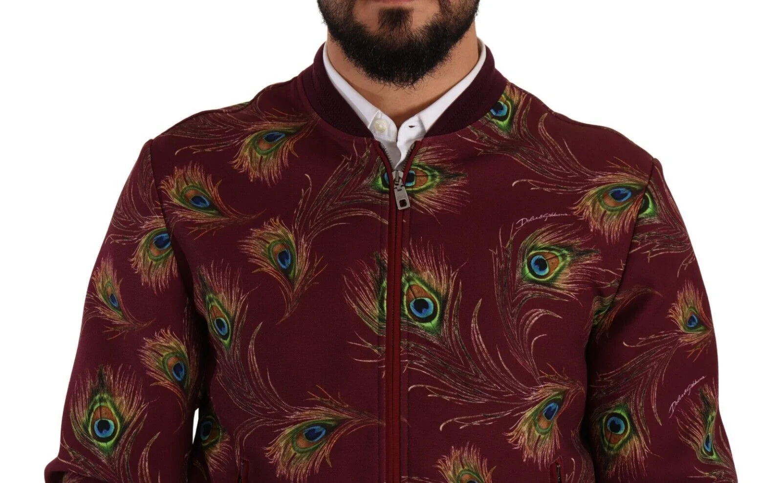 Dolce & Gabbana Red Peacock Polyester Stretch Full Zip Jacket - IT48 | M - Bomber Jackets